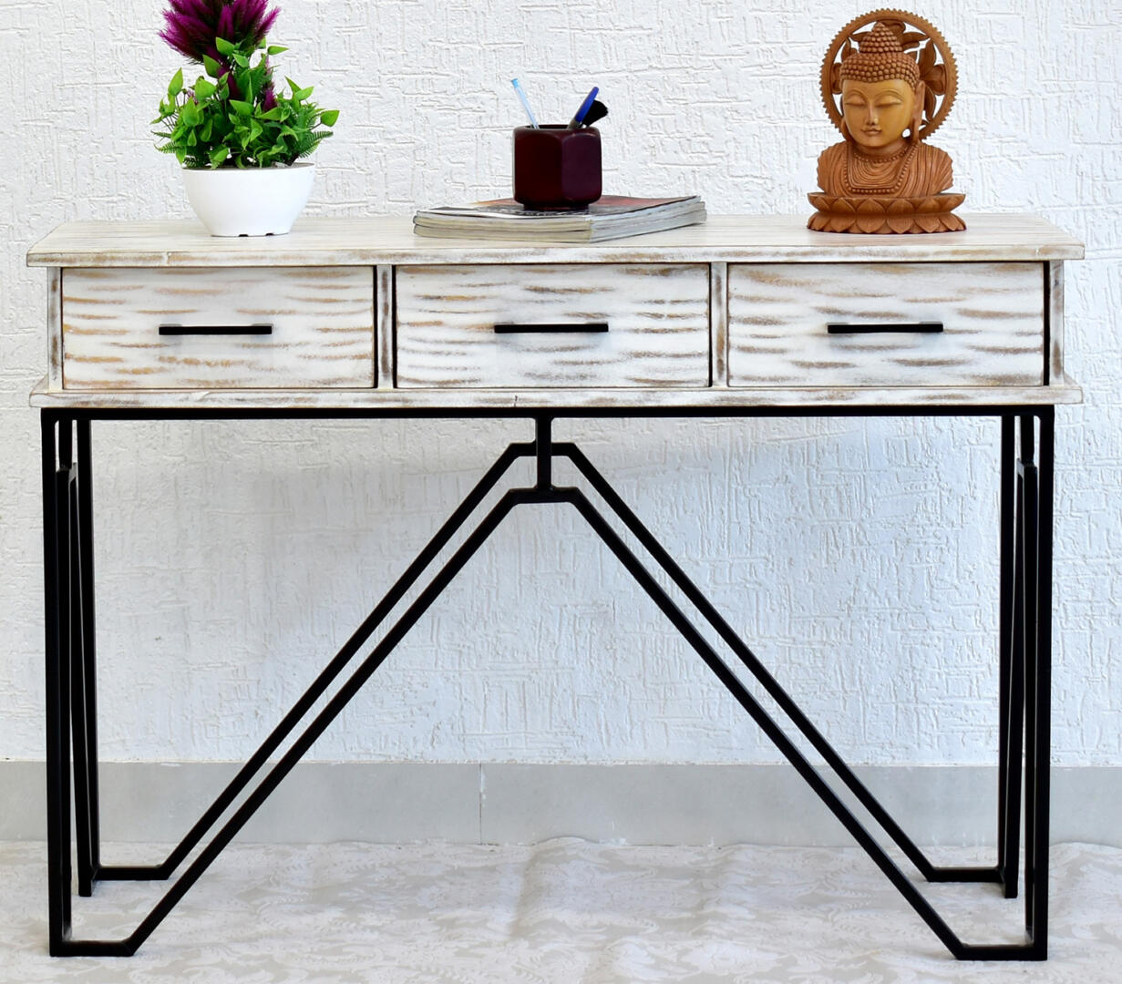CASINO Console Hall Table-Rustic White